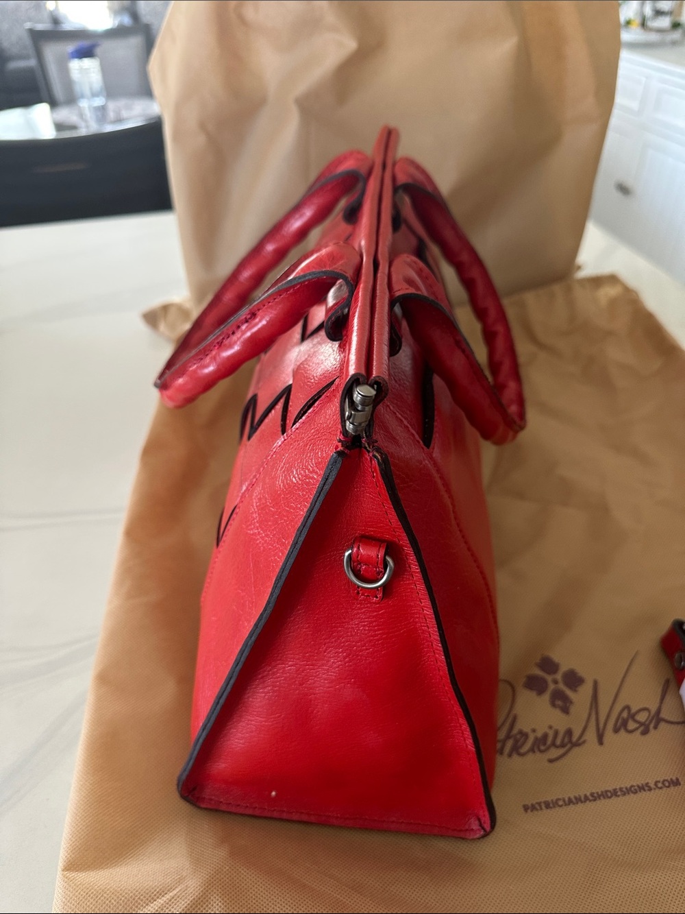 Patricia Nash Red Woven Leather Satchel - Picture 4 of 6
